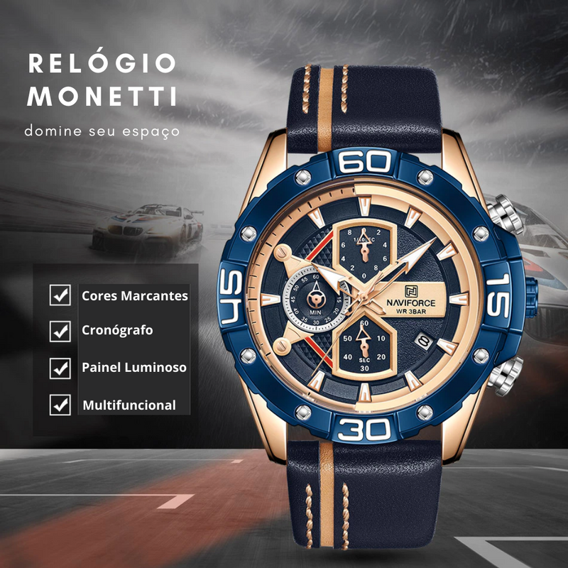 Relógio Monnetti Luxury Genuíno Aço Inoxidável & Couro (Cód. 269028819GS)