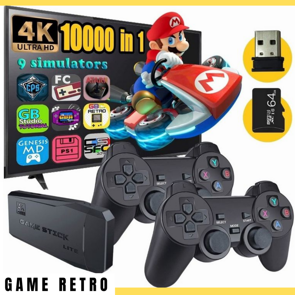 Vídeo Game Retrô 15 Mil Jogos Antigos 64G 4K HDMI 2 Controles s/ Fio D