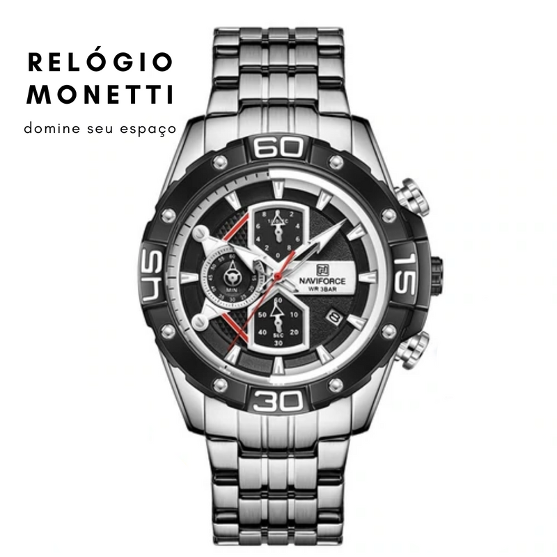 Relógio Monnetti Luxury Genuíno Aço Inoxidável & Couro (Cód. 269028819GS)