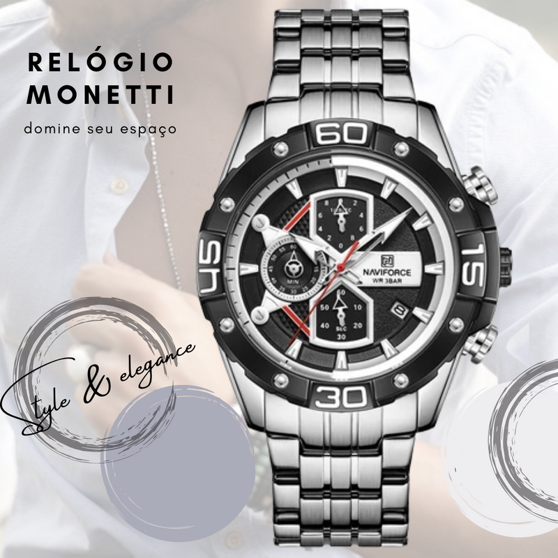 Relógio Monnetti Luxury Genuíno Aço Inoxidável & Couro (Cód. 269028819GS)