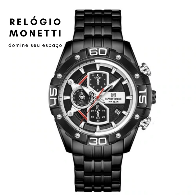 Relógio Monnetti Luxury Genuíno Aço Inoxidável & Couro (Cód. 269028819GS)