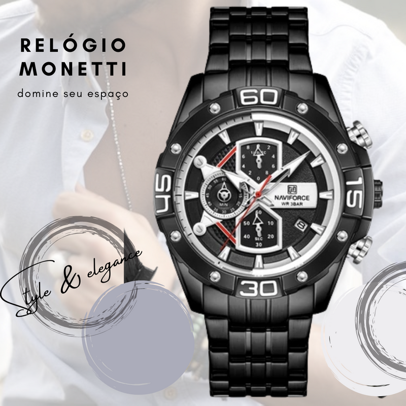 Relógio Monnetti Luxury Genuíno Aço Inoxidável & Couro (Cód. 269028819GS)