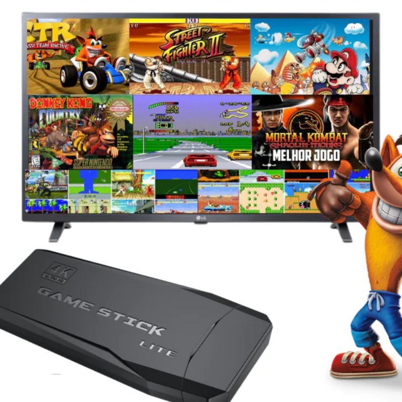 Vídeo Game Retrô 15 Mil Jogos Antigos 64G 4K HDMI 2 Controles s/ Fio Diversão Infinita