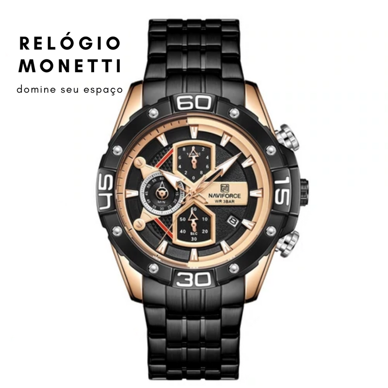 Relógio Monnetti Luxury Genuíno Aço Inoxidável & Couro (Cód. 269028819GS)