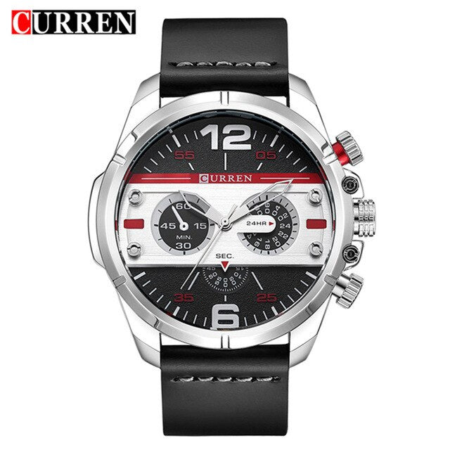 Relógio Masculino Curren Sport Fino Pulseira em Couro 2021 (Cód. 34422021GS)