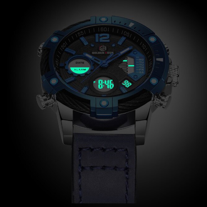 Relógio Masculino Golden Hour Digital Led Pulseira em Couro 2021 (Cód. 12062020GS)