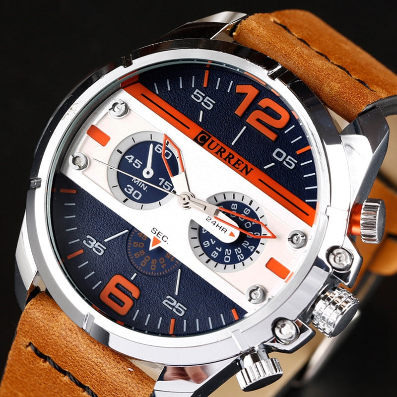 Relógio Masculino Curren Sport Fino Pulseira em Couro 2021 (Cód. 34422021GS)