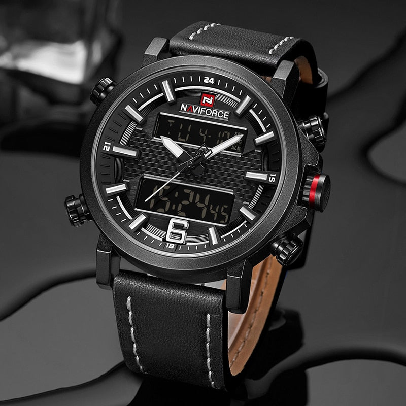 Relógio Masculino NaviForce Black Intense Pulseira em Couro 2021 (Cód. 05062020GS)