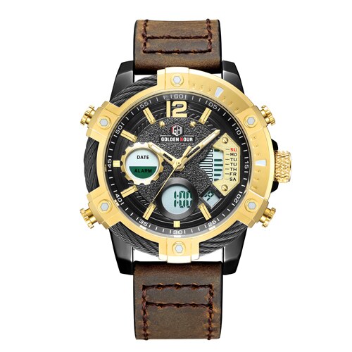 Relógio Masculino Golden Hour Digital Led Pulseira em Couro 2021 (Cód. 12062020GS)