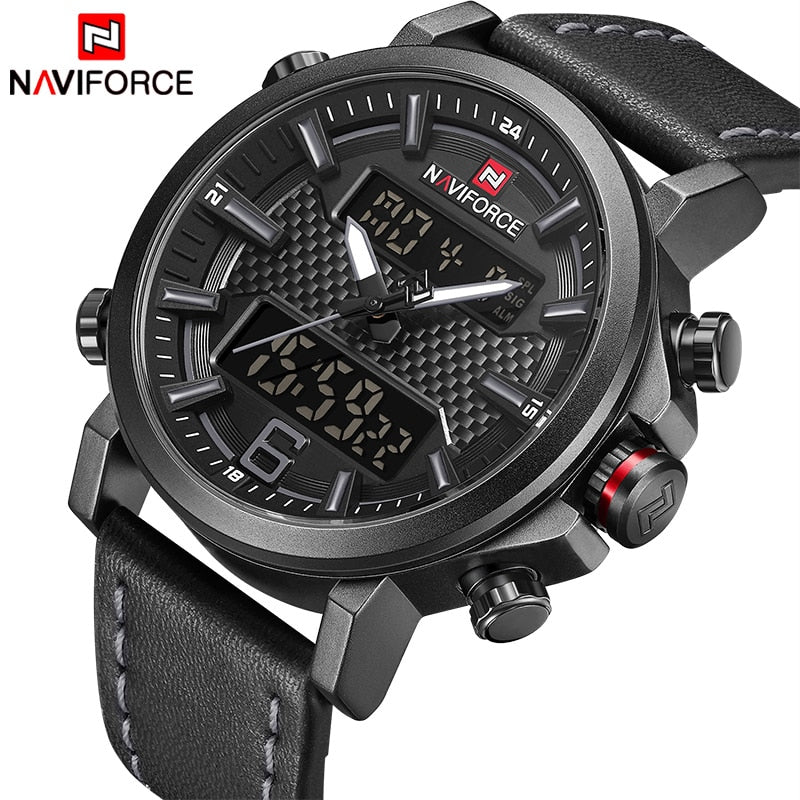 Relógio Masculino NaviForce Black Intense Pulseira em Couro 2021 (Cód. 05062020GS)