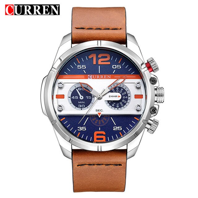 Relógio Masculino Curren Sport Fino Pulseira em Couro 2021 (Cód. 34422021GS)