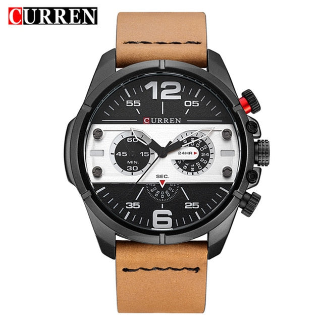 Relógio Masculino Curren Sport Fino Pulseira em Couro 2021 (Cód. 34422021GS)