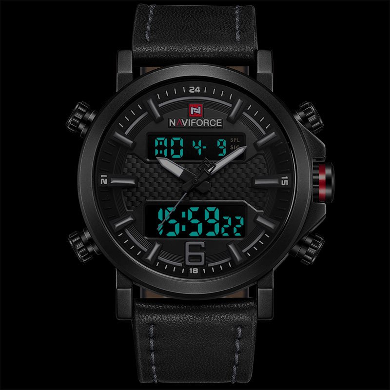 Relógio Masculino NaviForce Black Intense Pulseira em Couro 2021 (Cód. 05062020GS)