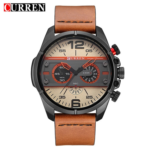 Relógio Masculino Curren Sport Fino Pulseira em Couro 2021 (Cód. 34422021GS)