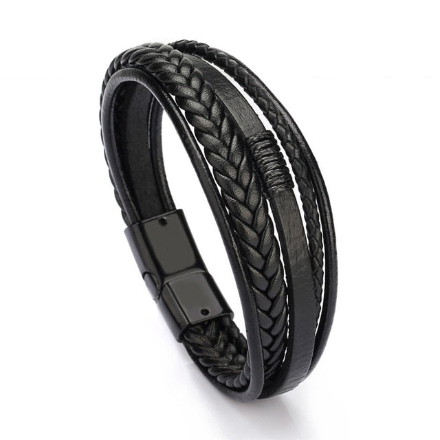 Pulseira Masculina em Couro Fecho Magnético