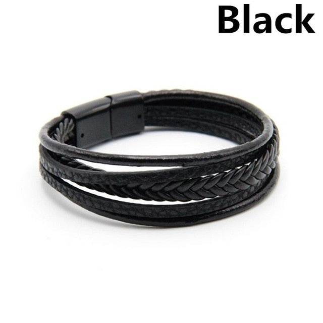 Pulseira Masculina em Couro Fecho Magnético