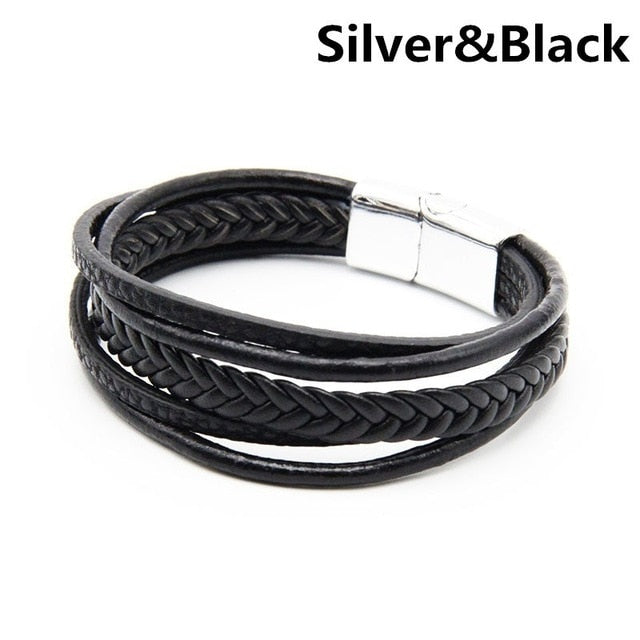 Pulseira Masculina em Couro Fecho Magnético