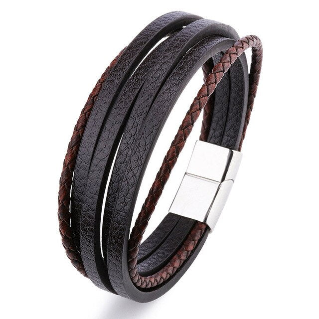 Pulseira Masculina em Couro Fecho Magnético