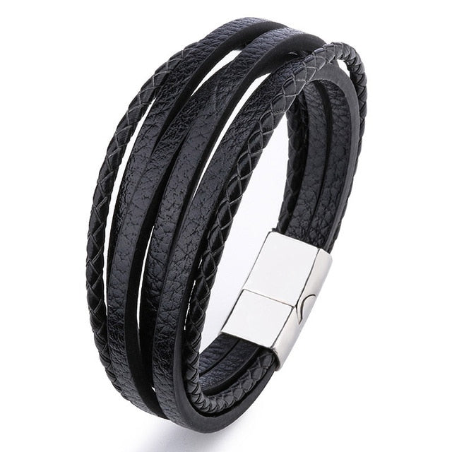 Pulseira Masculina em Couro Fecho Magnético