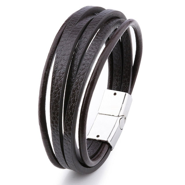 Pulseira Masculina em Couro Fecho Magnético