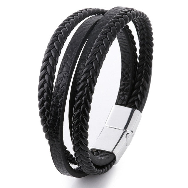 Pulseira Masculina em Couro Fecho Magnético