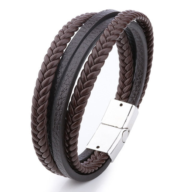 Pulseira Masculina em Couro Fecho Magnético