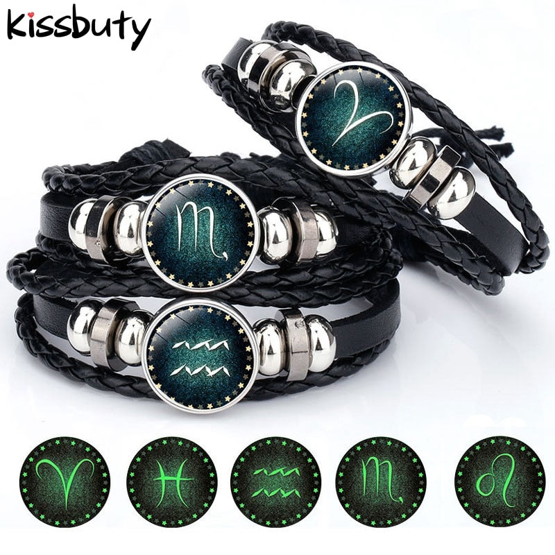 Pulseira Unisex Luminosa em Couro - Signos