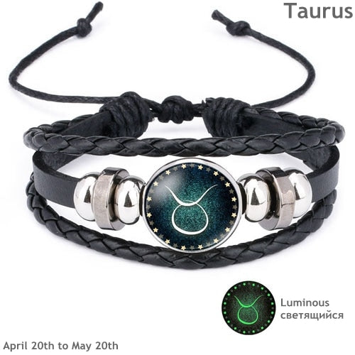 Pulseira Unisex Luminosa em Couro - Signos