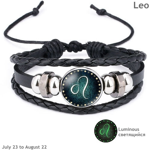 Pulseira Unisex Luminosa em Couro - Signos