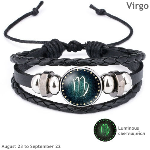 Pulseira Unisex Luminosa em Couro - Signos