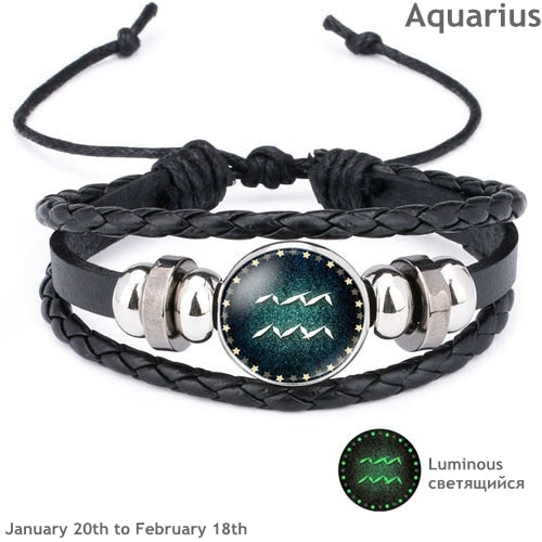 Pulseira Unisex Luminosa em Couro - Signos