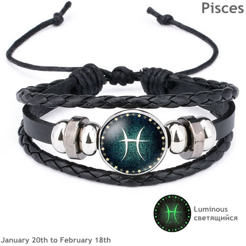 Pulseira Unisex Luminosa em Couro - Signos